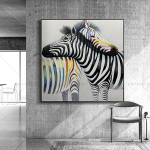 100% Hand Painted Color Zebra Couple Abstract Modern Art Picture For Living Room Modern Cuadros Canvas Art High Quality