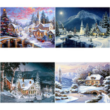 Load image into Gallery viewer, DIY 5D Diamond Painting Snow Scenery Diamond Embroidery Winter Landscape Rhinestones Cross Stitch Full Round Mosaic Home Decor