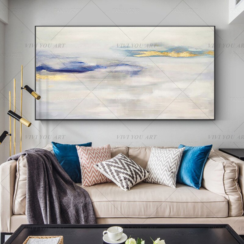   100% Hand Painted Purple Blue Sky Painting  Modern Art Picture For Living Room Modern Cuadros Canvas Art High Quality