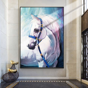 100% Hand Painted White Horse Art Oil Painting On Canvas Wall Art Frameless Picture Decoration For Living Room Home Decor Gift