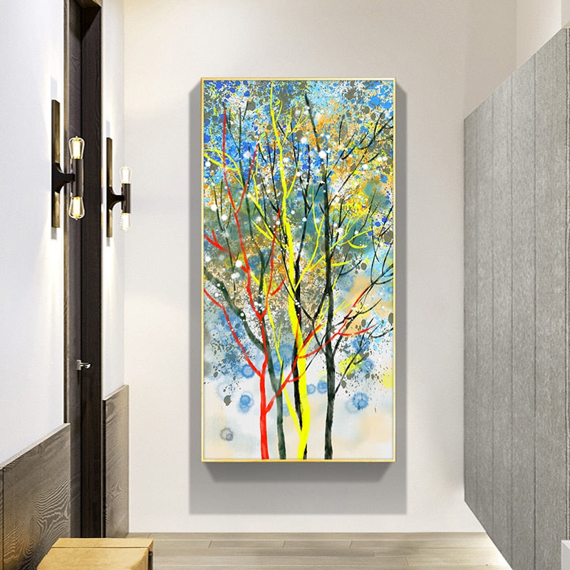 Abstract Modern Landscape Oil Painting on Canvas Poster Print Wall Art Abstract Tree Pictures for Living Room Decor No Frame - SallyHomey Life's Beautiful