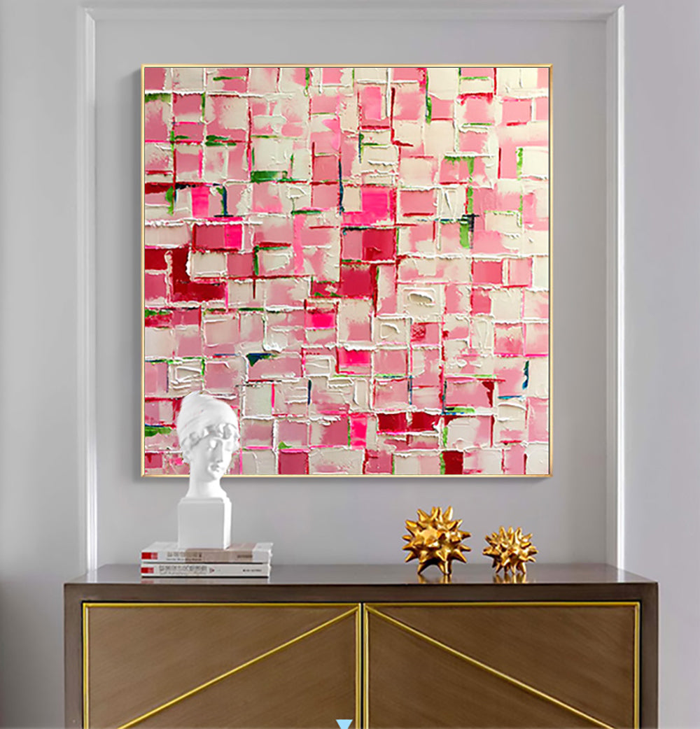 Handmade Canvas art wall decor painting for living room bedroom large modern abstract decorative pictures pink white artwork - SallyHomey Life's Beautiful