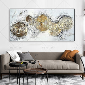 100% Hand Painted Gold Circle Abstract Painting  Modern Art Picture For Living Room Modern Cuadros Canvas Art High Quality