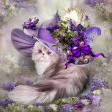 Load image into Gallery viewer, 5D DIY Diamond Painting Cross Stitch Cat Flower Hat Full Round Drill Embroidery Rhinestones Christmas Home Decor