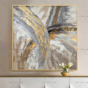 100% Hand Painted Modern Golden Oil Painting on Canvas Modern Art Oil Painting for All Kinds of Wall Decor