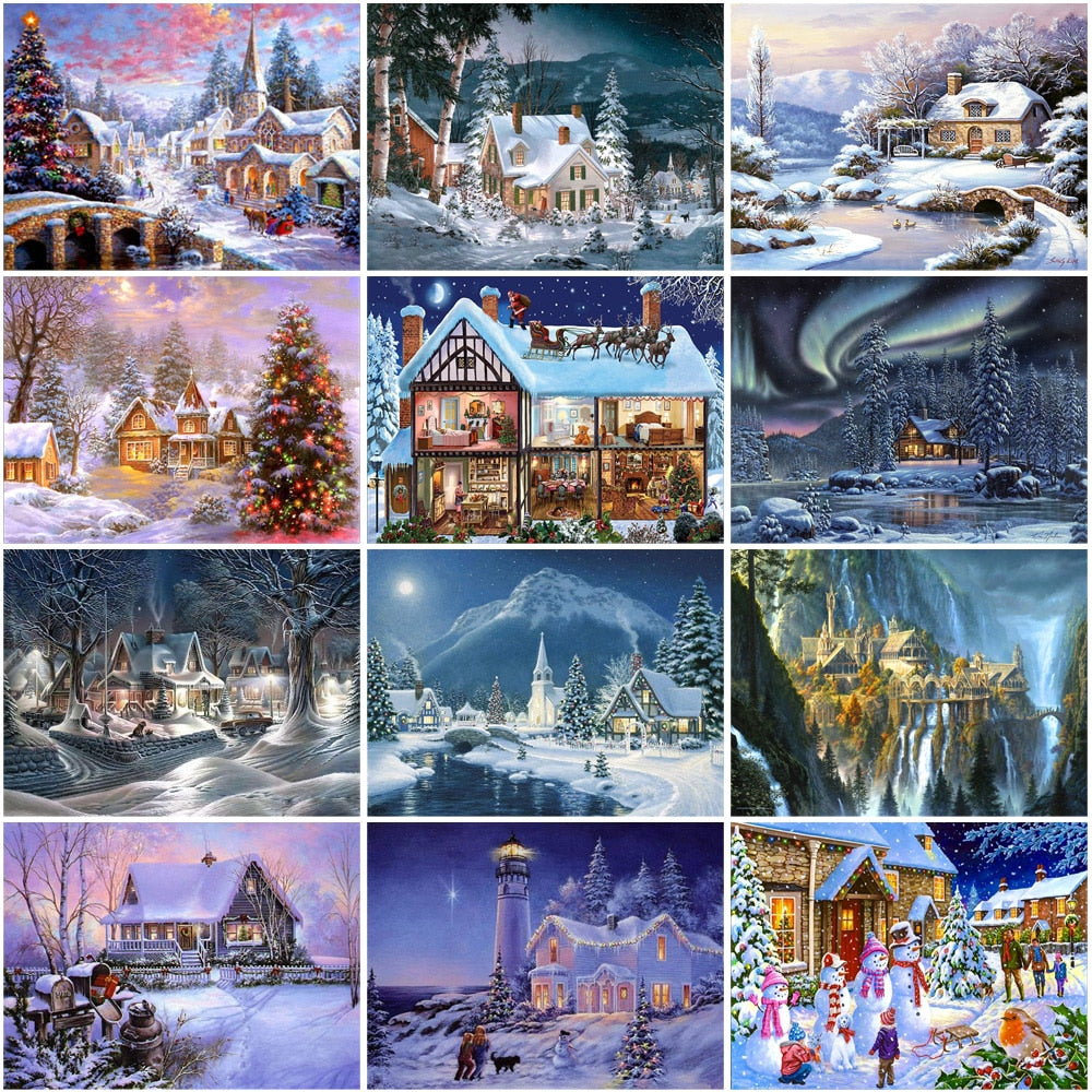 DIY 5D Diamond Painting House Sunset Landscape Tree Mosaic Full Round Diamond Embroidery Cross Stitch Rhinestone Christmas Gift