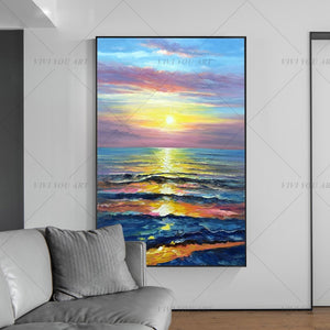 100% Hand Painted Color Sea View Sun Abstract Painting  Modern Art Picture For Living Room Modern Cuadros Canvas Art High Quality