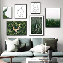 Load image into Gallery viewer, Wall Art Canvas Painting Forest Leaf Deer Abstract Lines Nordic Posters And Prints Landscape Wall Pictures For Living Room Decor - SallyHomey Life&#39;s Beautiful