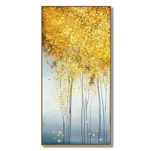 100% Hand Painted Abstract Golden Trees Painting On Canvas Wall Art Frameless Picture Decoration For Live Room Home Decor Gift - SallyHomey Life's Beautiful