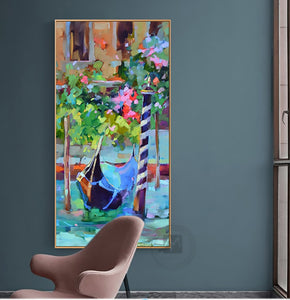 Abstract modern canvas wall art hand painted painting Venice landscape beautiful vertical oil painting on canvas for living room - SallyHomey Life's Beautiful