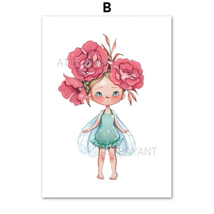 Cute Baby Girl Flower Nursery Wall Art Canvas Painting Nordic Posters And Prints Wall Pictures Kids Room Children Room Decor - SallyHomey Life's Beautiful