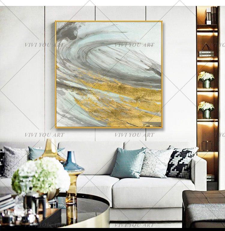 100% Hand Painted Modern Golden Oil Painting on Canvas Modern Art Oil Painting for All Kinds of Wall Decor