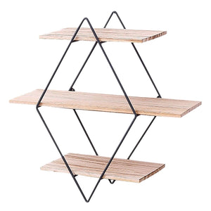 Rustic Wood Wall Floating Shelves Decorative Wall Shelf 3 Tier Geometric Diamond Wall