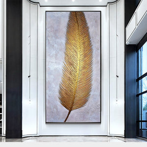 100% Hand Painted Golden Feather Art Oil Painting On Canvas Wall Art Frameless Picture Decoration For Live Room Home Decor Gift