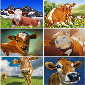 DIY 5D Diamond Painting Cow Cross Stitch Paintings Full Round Diamond Embroidery Farm Animal Mosaic Rhinestone Wall Sticker Gift - SallyHomey Life's Beautiful