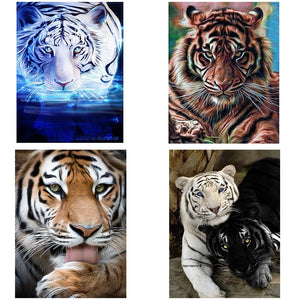 DIY Tiger 5D Diamond Painting Tiger Diamond Embroidery Animal Tiger Cross Stitch Full Round Drill Wall Art Home Decor Gift