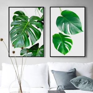 Green Fresh Leaf Monstera Plant Wall Art Canvas Painting Nordic Posters And Prints Wall Pictures For Living Room Bedroom Decor - SallyHomey Life's Beautiful