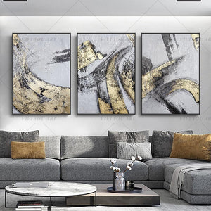 100% Handmade Gold Yellow Gray Abstract Painting  Modern Art Picture For Living Room Modern Cuadros Canvas Art High Quality