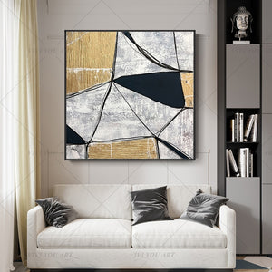 100% Handmade Golden Black Block Abstract Painting  Modern Art Picture For Living Room Modern Cuadros Canvas Art High Quality