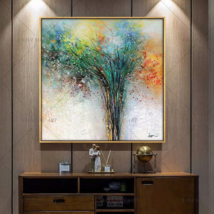 100% Hand Painted modern home decor wall art picture white pink Cherry Blossom tree thick palette knife oil painting on canvas