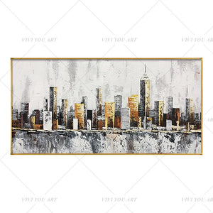 100% Hand Painted Busy City Painting  Modern Art Picture For Living Room Modern Cuadros Canvas Art High Quality