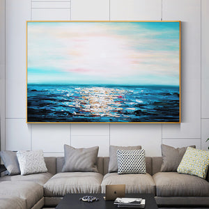 Abstract Blue Sea Landscape Oil Painting on Canvas Poster Print Wall Art Abstract for Living Room Decor No Frame - SallyHomey Life's Beautiful