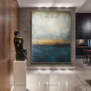 100% Handmade Abstract Painting Big Size Modern Blue Wall Art Picture For Living Room Modern Cuadros Canvas Art High Quality