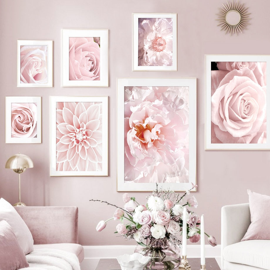 Pink Dahlia Blooming Rose Peony Nature Plant Nordic Posters And Prints Wall Art Canvas Painting Pictures For Home Design Bedroom - SallyHomey Life's Beautiful
