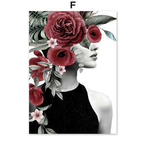 Abstract Girl Flower Fashion Figure Wall Art Canvas Painting Nordic Posters And Prints Wall Pictures For Living Room Decor - SallyHomey Life's Beautiful