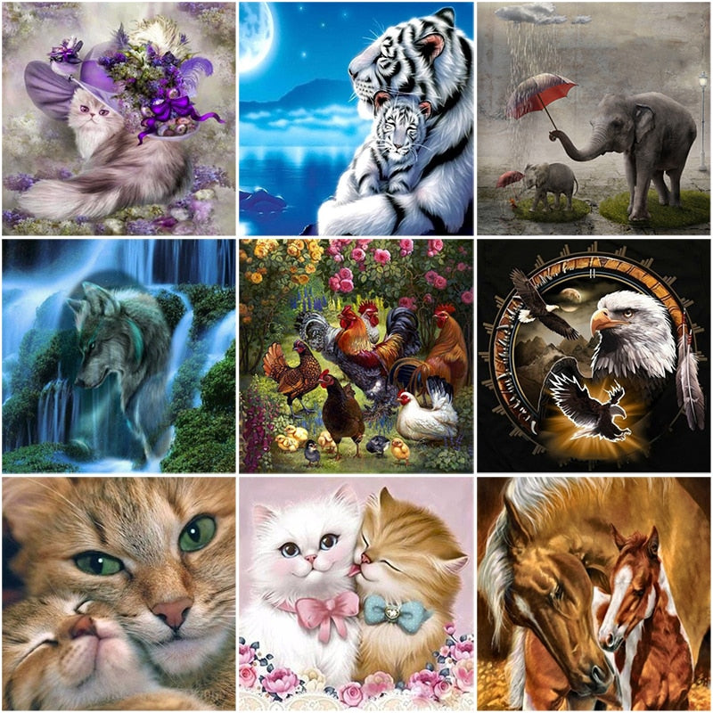 DIY 5D Diamond Painting Cat Animal Mosaic Diamond Embroidery Flower Cross Stitch Full Round Drill Rhinestones Gift Home Decor - SallyHomey Life's Beautiful