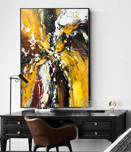 Abstract oil painting Original hand painted canvas oil painting yellow textured artwork for living room wall large wall decor - SallyHomey Life's Beautiful