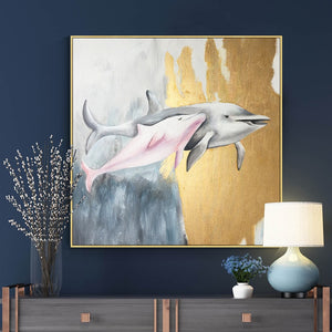 100% Hand Painted Abstract Dolphins Oil Painting On Canvas Wall Art Frameless Picture Decoration For Live Room Home Decor Gift