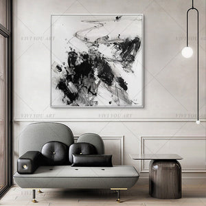   100% Hand Painted  Black White Shadow Abstract Modern Art Picture For Living Room Modern Cuadros Canvas Art High Quality