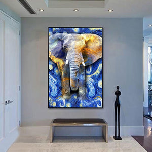 100% Hand Painted Abstract Stars Elephant Painting On Canvas Wall Art Frameless Picture Decoration For Live Room Home Decor Gift