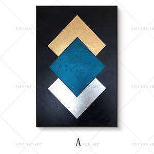 🔥 🔥 100% Hand Painted Gold Blue Geometry Abstract Painting  Modern Art Picture For Living Room Modern Cuadros Canvas Art High Quality