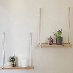 Hanging Wooden Plant Decorative Shelf  Storage Rack Wall Rope Decorative Shelves Bedroom Living Room Office Decoration Crafts