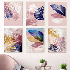 Abstract Colorful Monstera Palm Leaves Wall Art Canvas Painting Nordic Posters And Prints Wall Pictures For Living Room Decor - SallyHomey Life's Beautiful