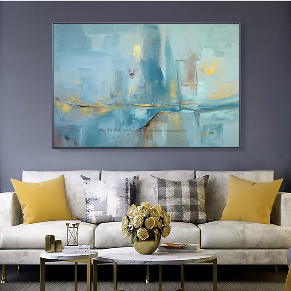 Abstract modern canvas wall art handmade contemporary famous artwork blue oil painting on canvas for livincag room decoration - SallyHomey Life's Beautiful
