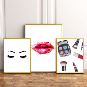 Fashion Red Lip Eye Shadows Makeup Salon Wall Art Canvas Painting Nordic Posters And Prints Wall Pictures For Living Room Decor - SallyHomey Life's Beautiful