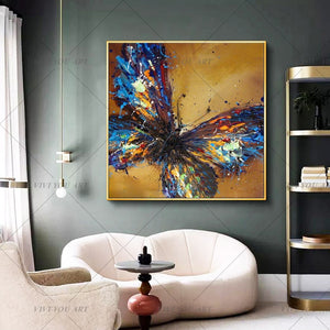 100% Handpainted Artwork High Quality Modern Wall Art On Canvas Animal Oil Painting Blue Butterfly Hang Pictures Room Decor