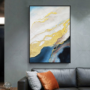   100% Hand Painted Modern Yellow Blue Water Canvas Painting Picture 100% Handmade Painting for Living Room Wall Art Decoration Bedroom Home Decor
