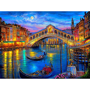 DIY 5D Diamond Painting Bridge City Diamond Embroidery Landscape River Night Cross Stitch Full Round Drill Mosaic Rhinestone Art