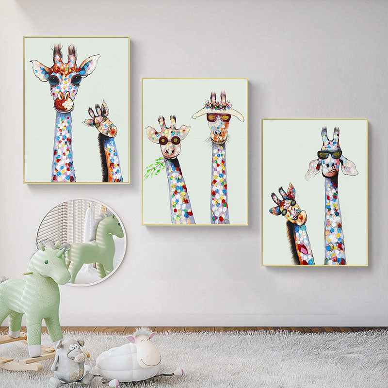 Graffiti Art Cute And Colorful Two Giraffes Canvas Paintings Wall Art Posters And Prints Animals Wall Art Canvas Room Decor - SallyHomey Life's Beautiful