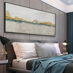   100% Hand PaintedGold Blue River Nature Painting  Modern Art Picture For Living Room Modern Cuadros Canvas Art High Quality