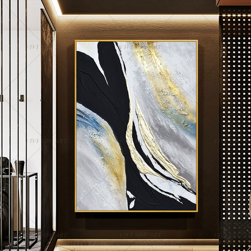  100% Hand Painted Golden Line Sandy City Abstract Painting  Modern Art Picture Living Room Modern Cuadros Canvas Art High Quality