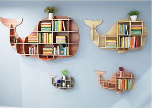 Solid Wood Wall-mounted Rack Partition Storage Shelf Whale Shape Background Wall Cabinet Shelves Store Home Decorations