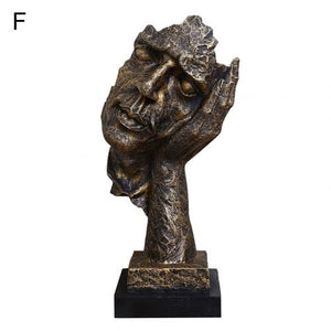 Resin Art Silence Mask Figurines Abstract Silence Is Gold Statuettes Mask Miniatures Sculpture Home Decoration Artwork