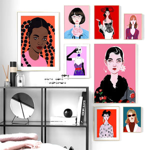 Vintage Poster Fashion Girl Portrait Wall Art Canvas Painting Nordic Posters And Prints Wall Pictures For Living Room Decor - SallyHomey Life's Beautiful