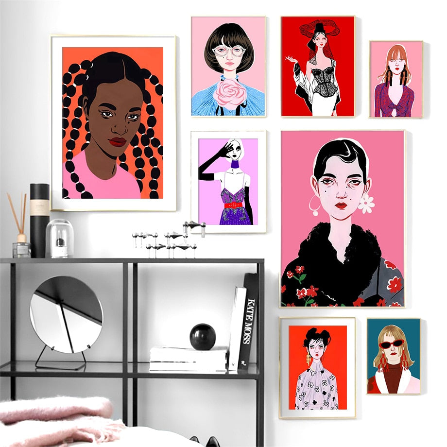 Vintage Poster Fashion Girl Portrait Wall Art Canvas Painting Nordic Posters And Prints Wall Pictures For Living Room Decor - SallyHomey Life's Beautiful