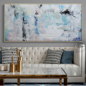 Abstract painting canvas modern acrylic paintings blue handmade horizontal large canvas wall art wall pictures for living room - SallyHomey Life's Beautiful